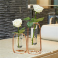 Vases de tube en verre transparent en métal en or rose